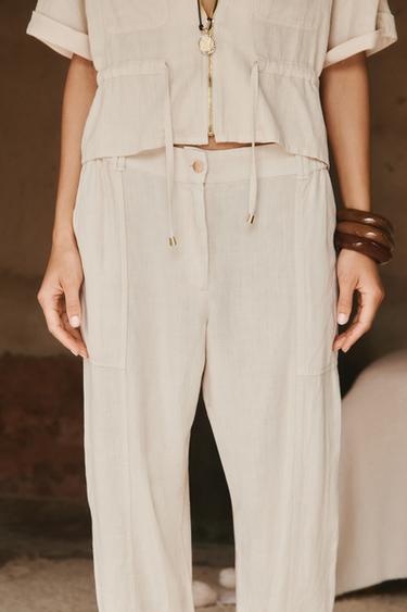 PANTALON DE JOGGING AVEC LIN - Sable de Zara - Image 2