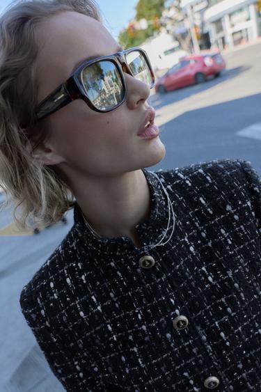 TEXTURED METALLIC THREAD BLAZER - Black / Ecru by Zara - Image 6