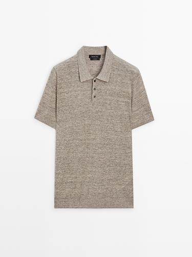 Polo melange 100% lino - crudo/kaki de Zara