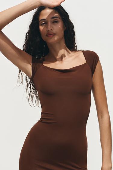 ROBE MIDI POLYAMIDE - Chocolat de Zara - Image 3