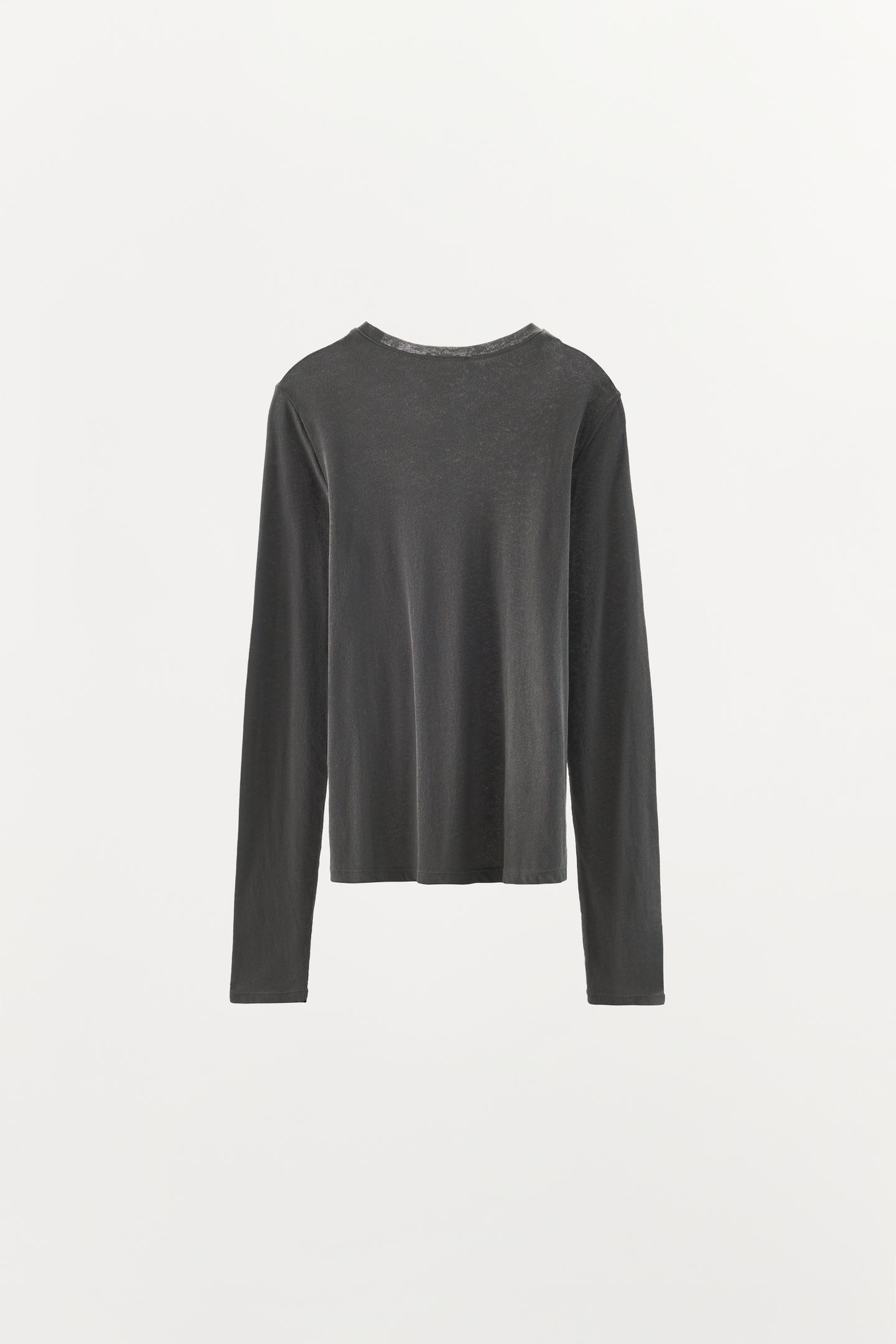 Женская футболка Zara Silk Blend Long-Sleeve T-SHIRT, цвет: Тёмный серый — фото 6