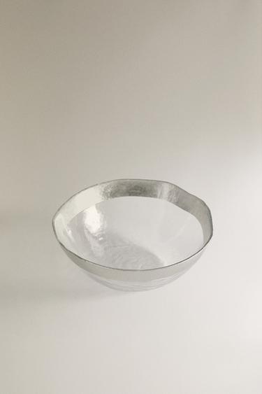 GLASS BOWL WITH RAISED TEXTURE AND SILVER RIM — Silver 3