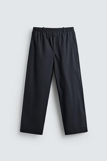 PANTALON DROIT EN POPELINE - Bleu marine de Zara - Image 6