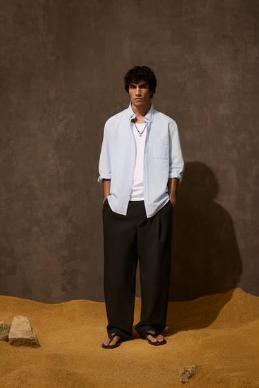 БАВОВНЯНО-ЛЛЯНА СОРОЧКА - Лазуровий Zara