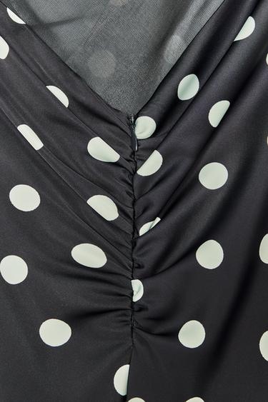 Zara POLKA DOT SATIN MIDI DRESS - Dark navy