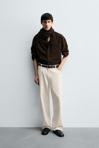 TEXTURED STRIPED JEANS - Oyster-white by Zara