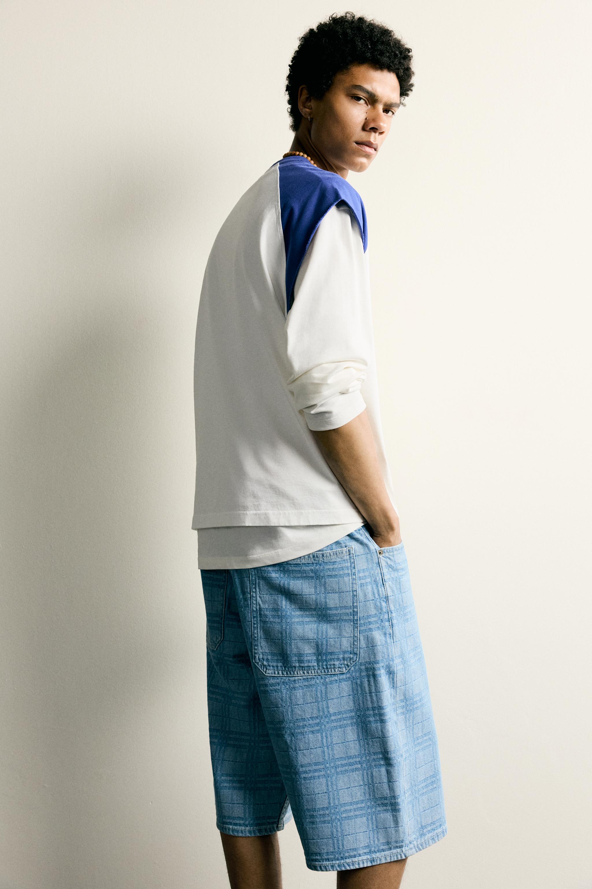 PRINTED WASHED DENIM JORTS