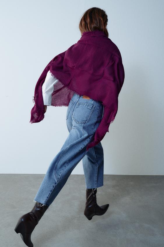 PLAIN RUSTIC WOOL BLEND SCARF - Purple by Zara - Image 0