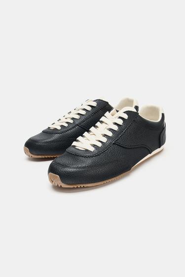 TENNIS EN CUIR CONTRASTE - Noir de Zara - Image 2