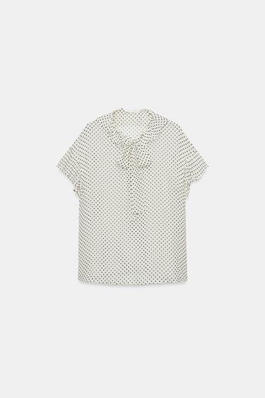 Zara TIED POLKA DOT BLOUSE ZW COLLECTION - White