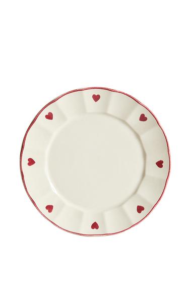 CHRISTMAS HEARTS DESSERT PLATE - White / Red by Zara