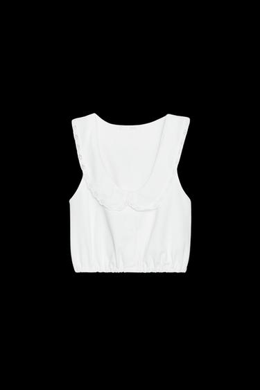 TOP CUELLO BOTONES - Blanco roto de Zara