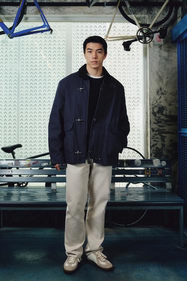 Zara 撞色衣領流蘇外套 - 深藍色