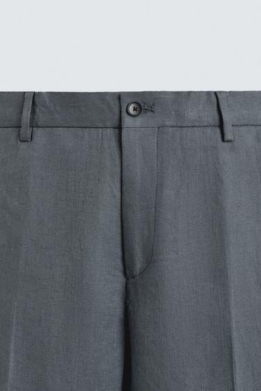 PANTALON DE COSTUME 100% LIN - Bleu / Gris de Zara - Image 6