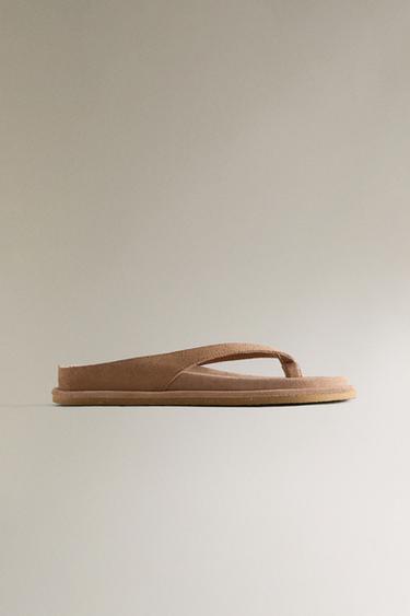 FLAT LEATHER SANDALS - Beige by Zara