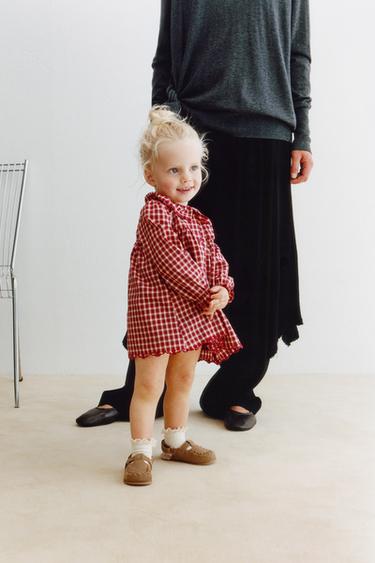 CHECK DRESS AND BLOOMERS WITH EMBROIDERED DETAIL - Red by Zara