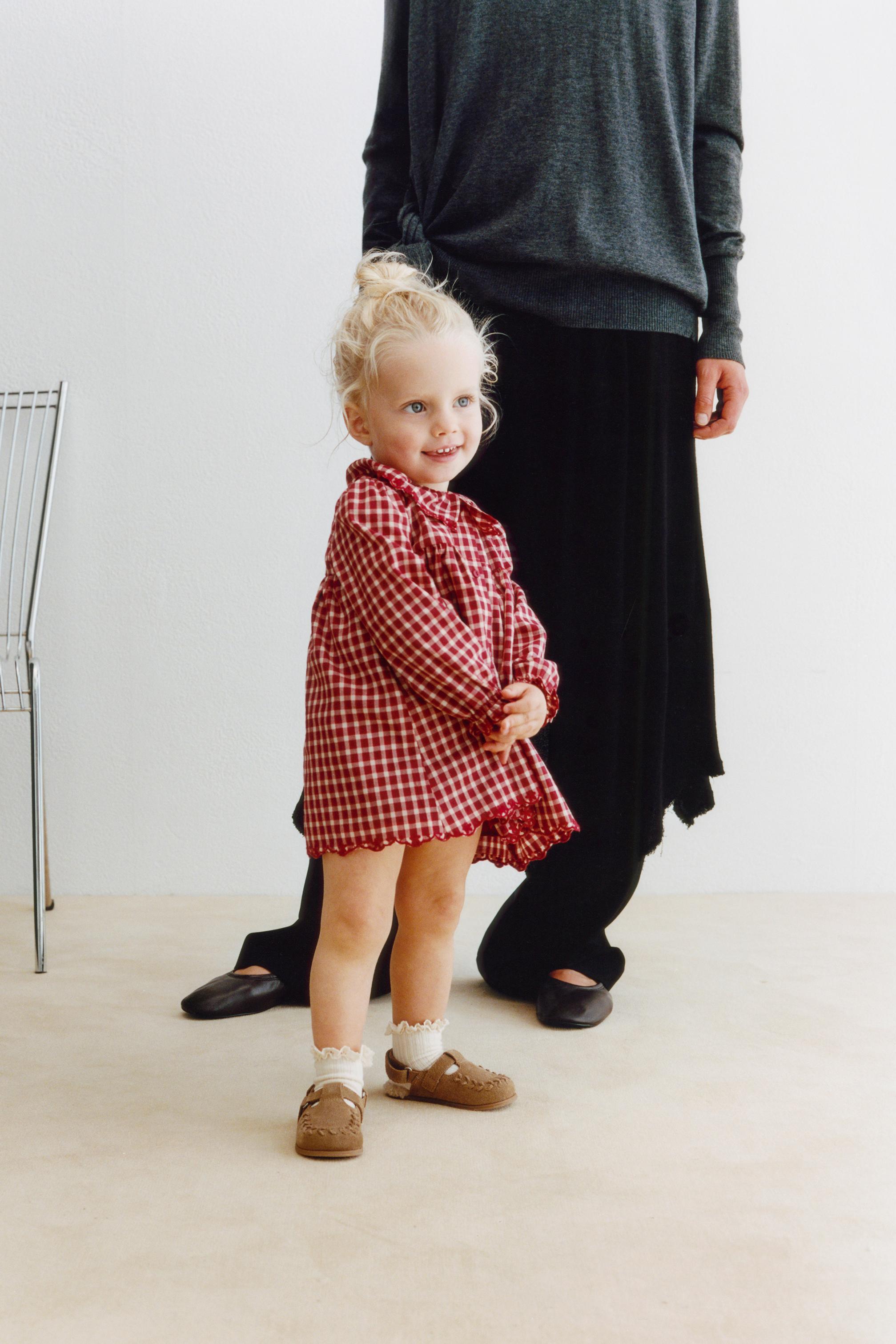 PLAID DRESS AND PANTIES WITH EMBROIDERED DETAIL
