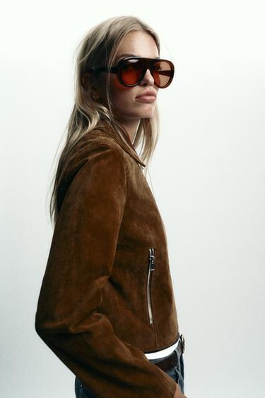 100% LEATHER SHORT JACKET - whisky by Zara - Image 5
