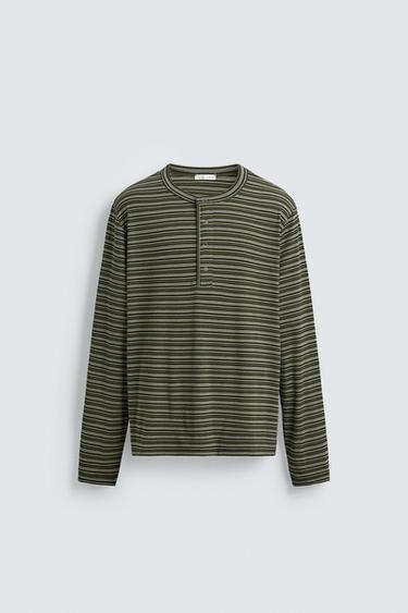 ФУТБОЛКА В ПОЛОСКУ С ВОРОТНИКОМ НА КНОПКАХ — ЗЕЛЕНЫЙ от Zara