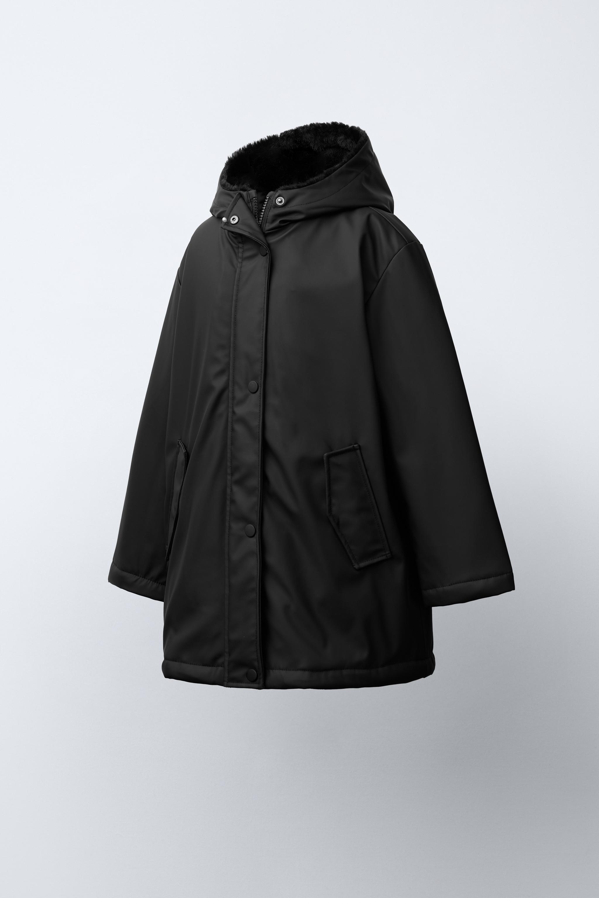 RUBBERISED WATER-RESISTANT RAINCOAT WITH FAUX FUR Mauve ZARA