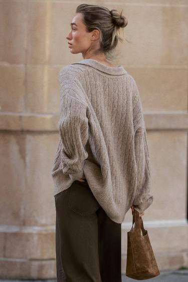 CABLE KNIT JUMPER - Mink marl by Zara - Image 4