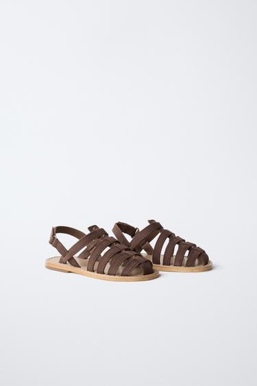 LEATHER CAGE SANDALS - Brown by Zara - Image 1