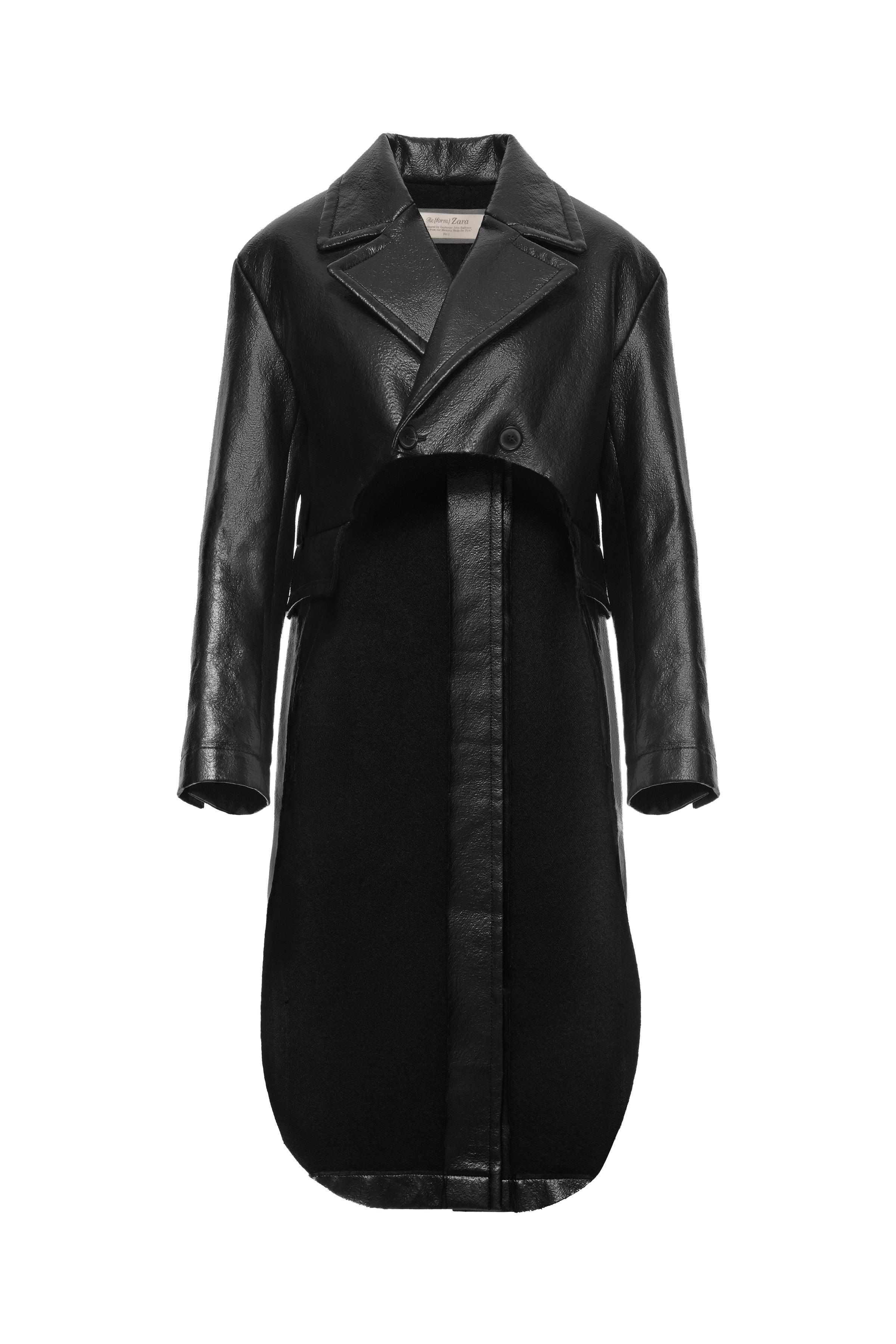 LIMITED EDITION ASYMMETRIC LEATHER EFFECT COAT