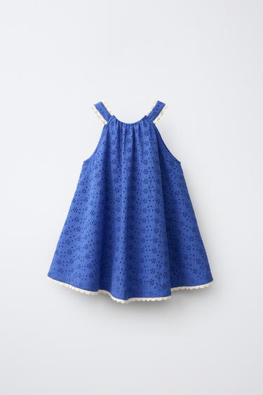 VESTIDO BORDADO SHIFFLY PUNTILLA - Azulón de Zara