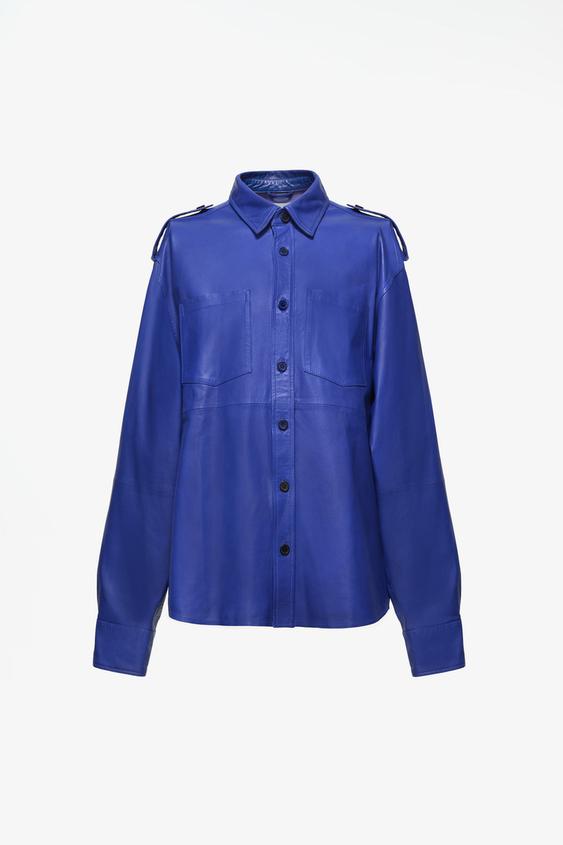 LIMITED EDITION LEATHER RELAXED FIT SHIRT - Bluish by Zara - Image 0