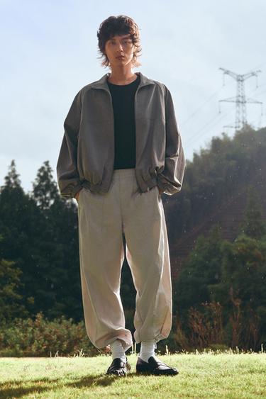 Zara 撞色側條飾科技慢跑長褲 - 淺灰色