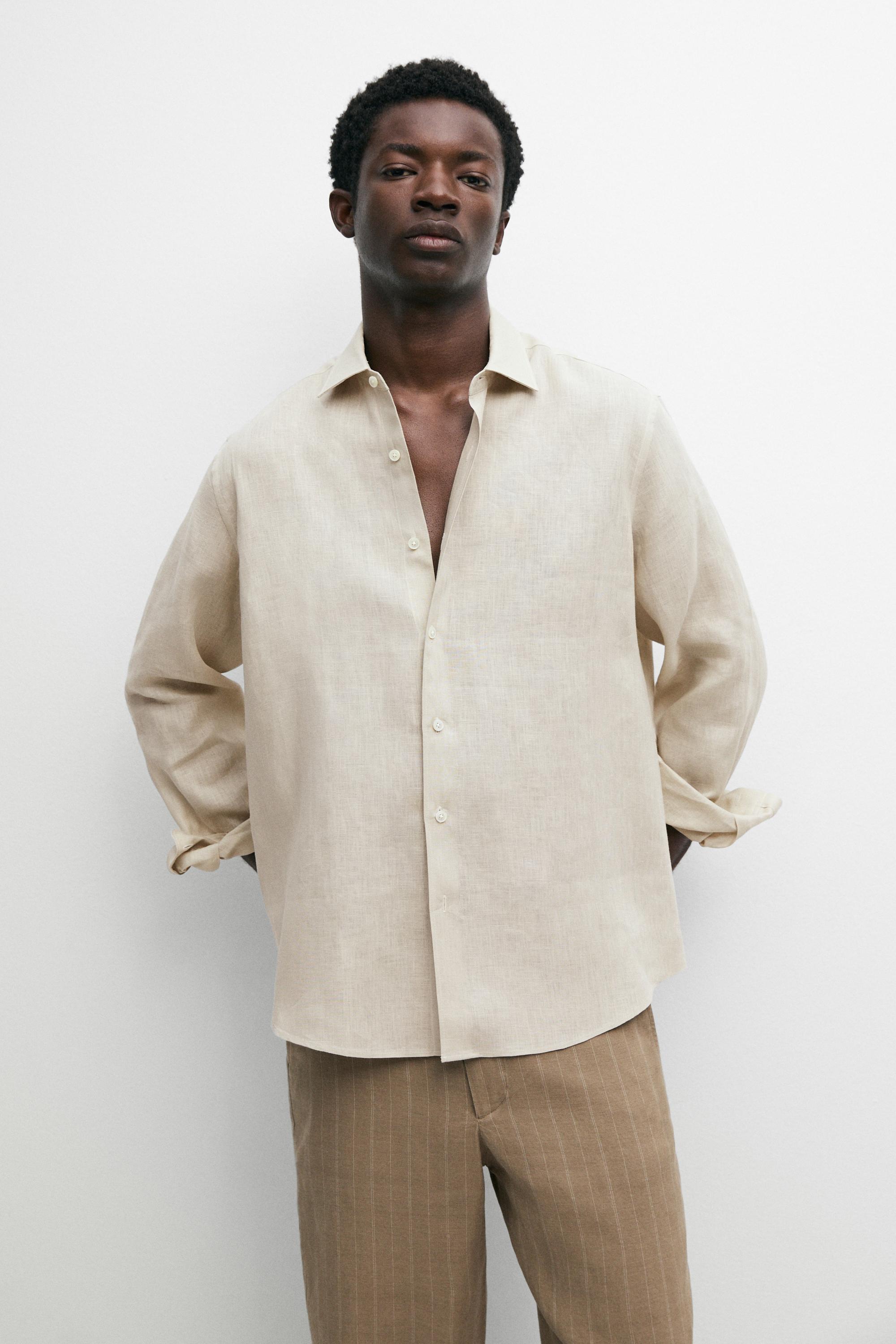 Regular fit 100% extra-fine linen shirt — Beige