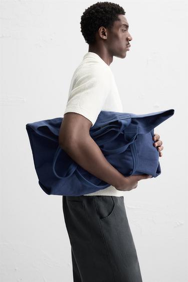 WASHED CANVAS SHOPPER BAG - Bluish by Zara - Image 2