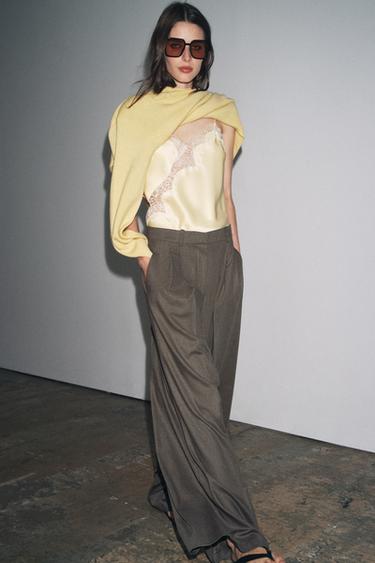 PANTALÓN PINZAS WIDE LEG ZW COLLECTION - marrón vigoré de Zara