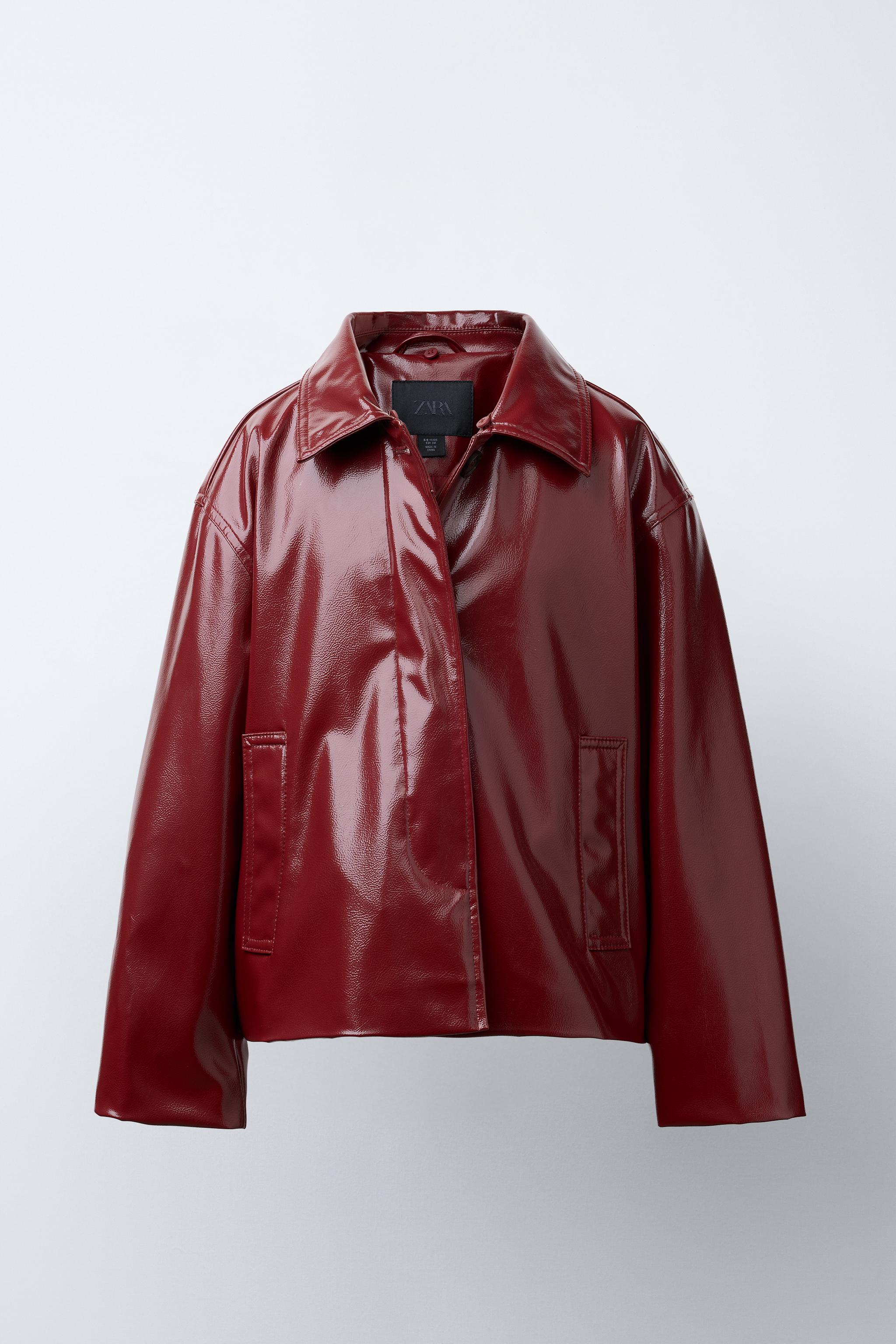 REMOVABLE COLLAR PATENT JACKET - Burgundy | ZARA United States