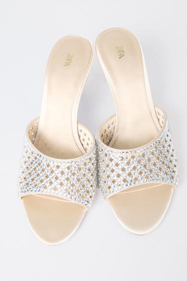 SANDALES À TALONS BRILLANTES - Blanc écru de Zara