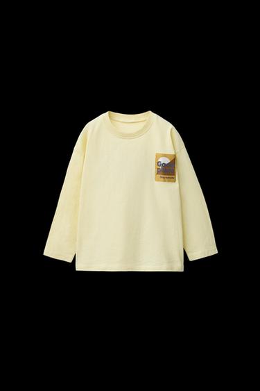 Zara LABEL PRINT T-SHIRT - Light yellow - Image 0