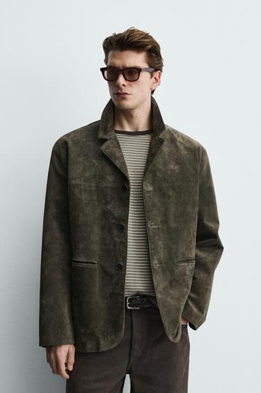 SUEDE LEATHER BLAZER - Khaki by Zara