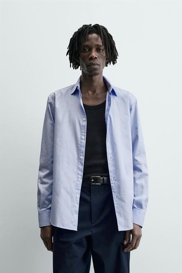 Zara SLIM FIT TEXTURED SHIRT - Sky blue