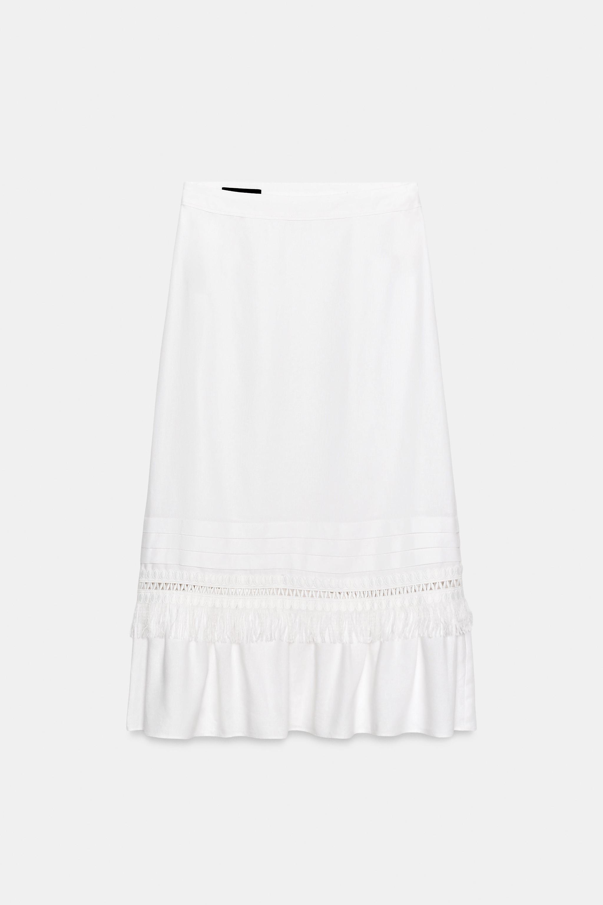 LINEN FRINGED MIDI SKIRT