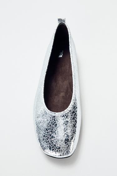 METALLIC EFFECT BALLET FLATS - Silver by Zara
