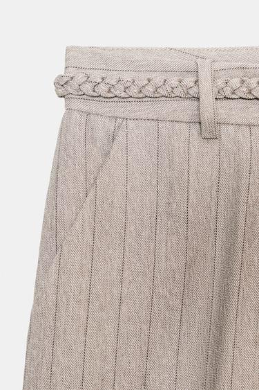 HERRINGBONE TROUSERS WITH BRAIDED BELT - Stone by Zara - Image 8