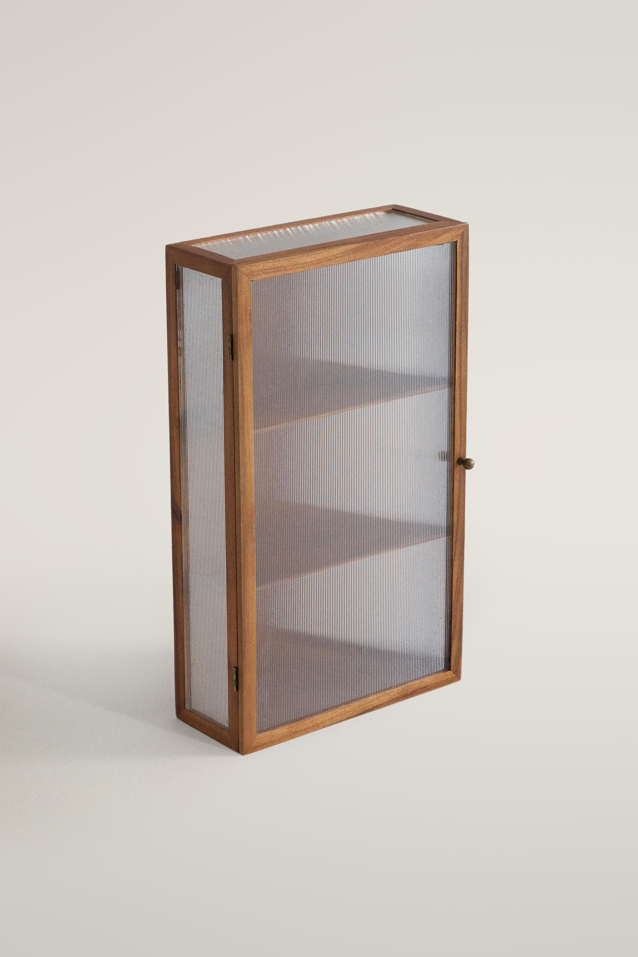 WOOD AND FLUTED GLASS WALL CABINET
