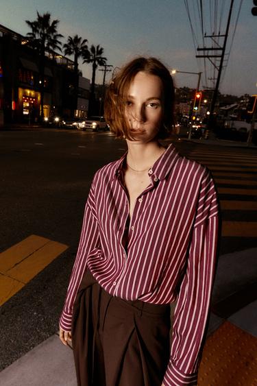 CAMISA POPELÍN RAYAS OVERSIZE - MARSALA de Zara