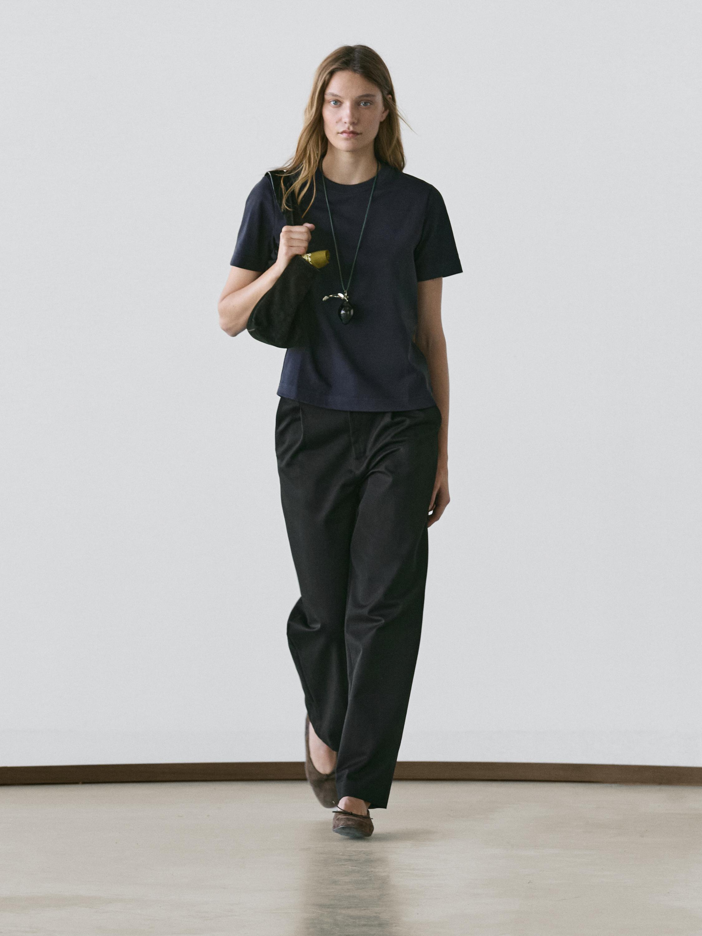 Short sleeve interlock T-shirt - Navy blue | ZARA United States