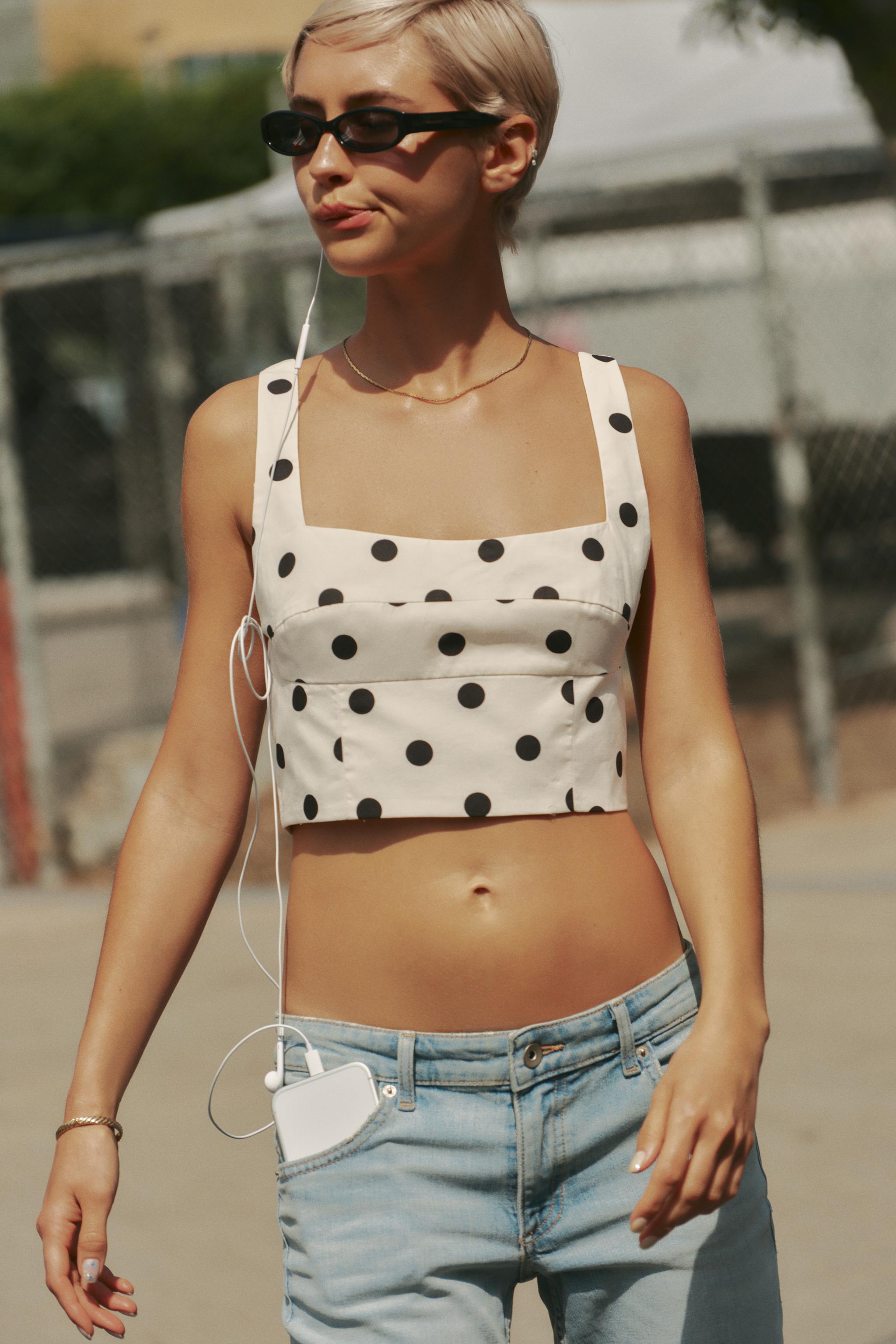 POLKA DOT CROP TOP — Ecru / Black