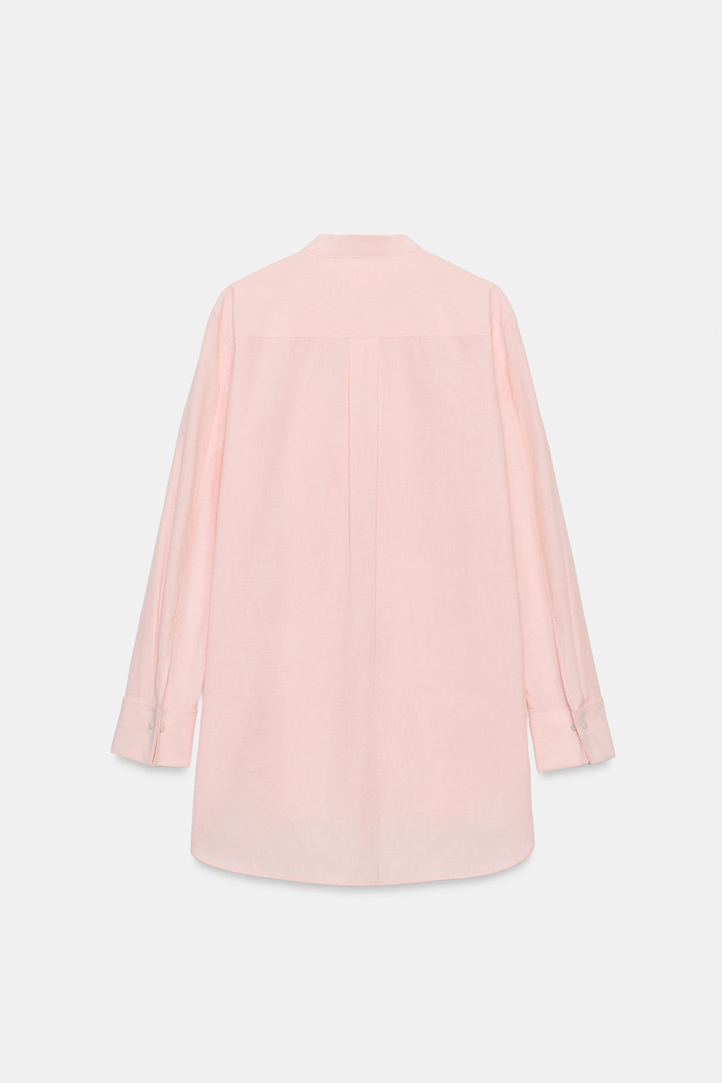 Женская рубашка Zara ZW Collection Striped Bib, цвет: Розовый / Белый — фото 7