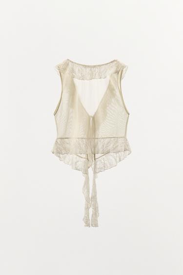 TOP WITH LACE AND RUFFLES - Ecru by Zara - Image 7