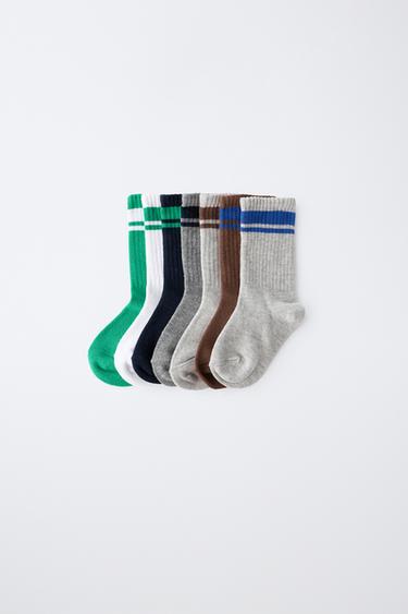 Zara SEVEN-PACK OF STRIPED CREW SOCKS - Multicolored