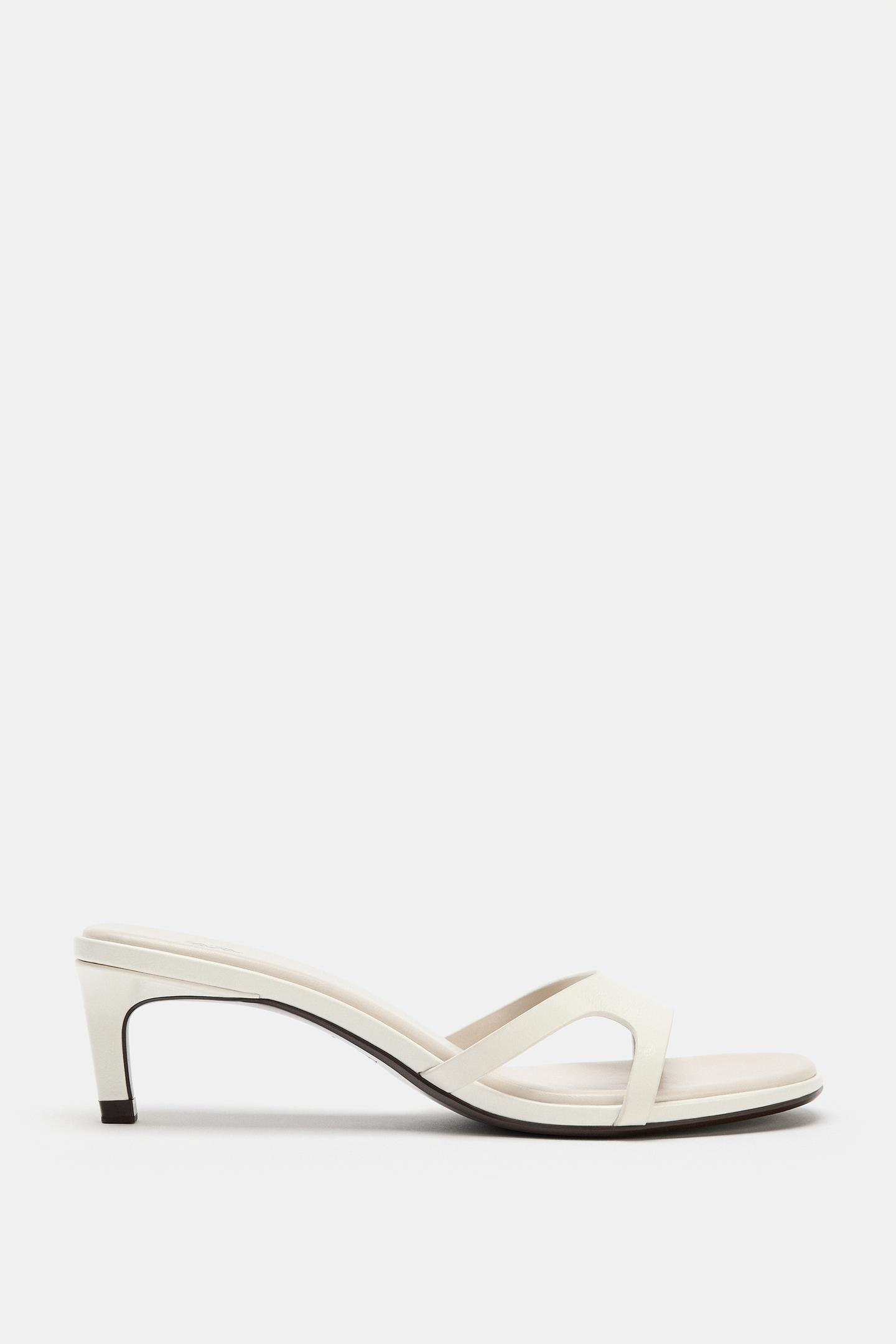 Женские сандалии Zara Leather Kitten Heel, цвет: Молочный белый — фото 3