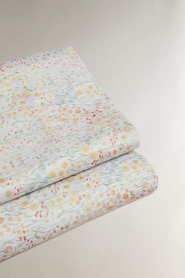 MINI FLORAL PRINT SATEEN FLAT SHEET - Oyster-white by Zara - Image 3